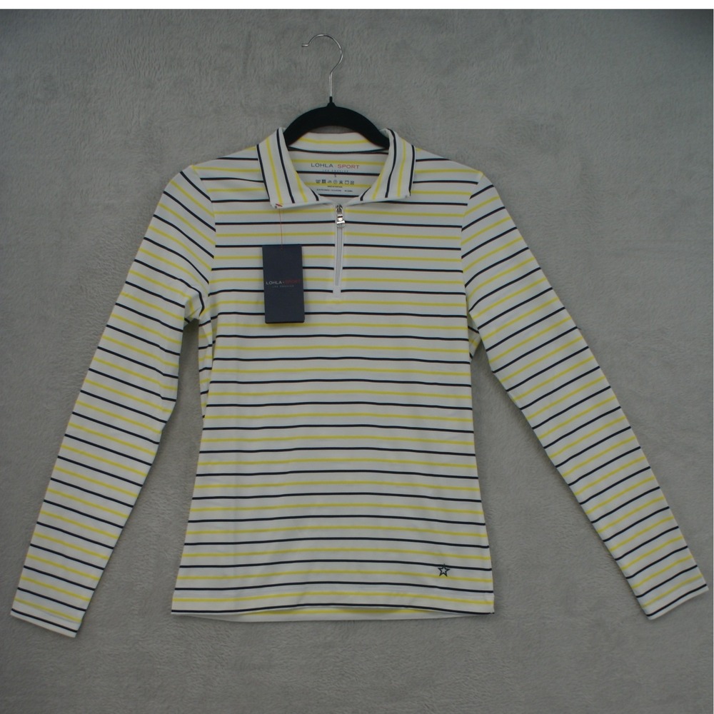 Lohla Sport Emma Striped Top LJL1001 Lemon Navy White Quarter Zip Polo Womens S - Picture 2 of 9